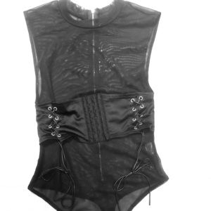 REHAB mesh/leather bodysuit